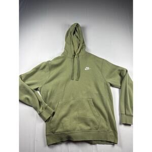 Nike Hoodie Mens Large Olive Green Small Swoosh Pullover Fleece Sweatshirt